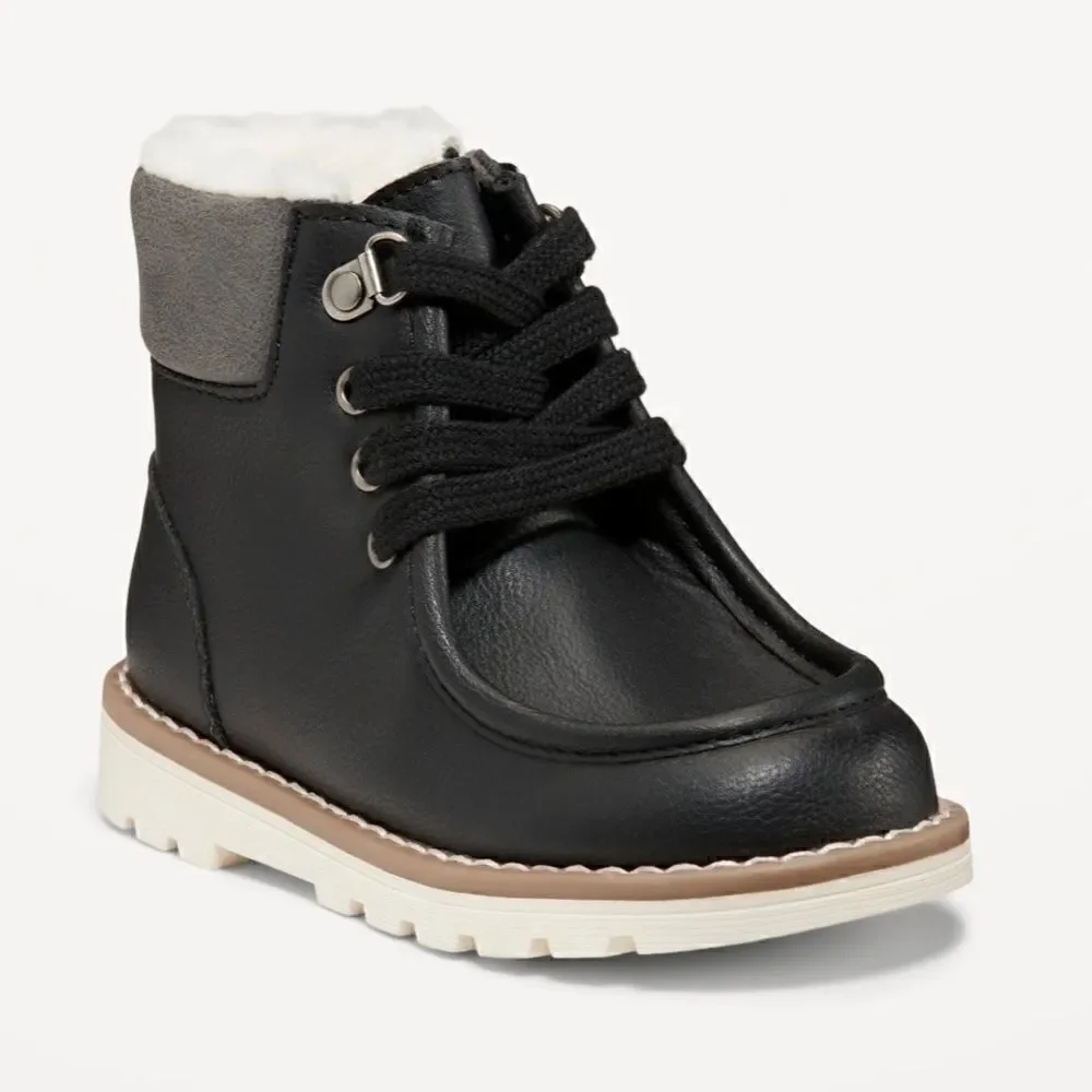 Old Navy Faux-Leather Lace-Up Sherpa-Lined Boots for Toddler Boys size 11